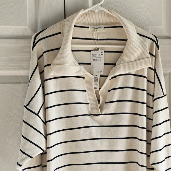 NWT Max Studio Stripe Collar Lightweight Soft Yarns Sweater Cream 1X & 2X - Picture 14 of 14